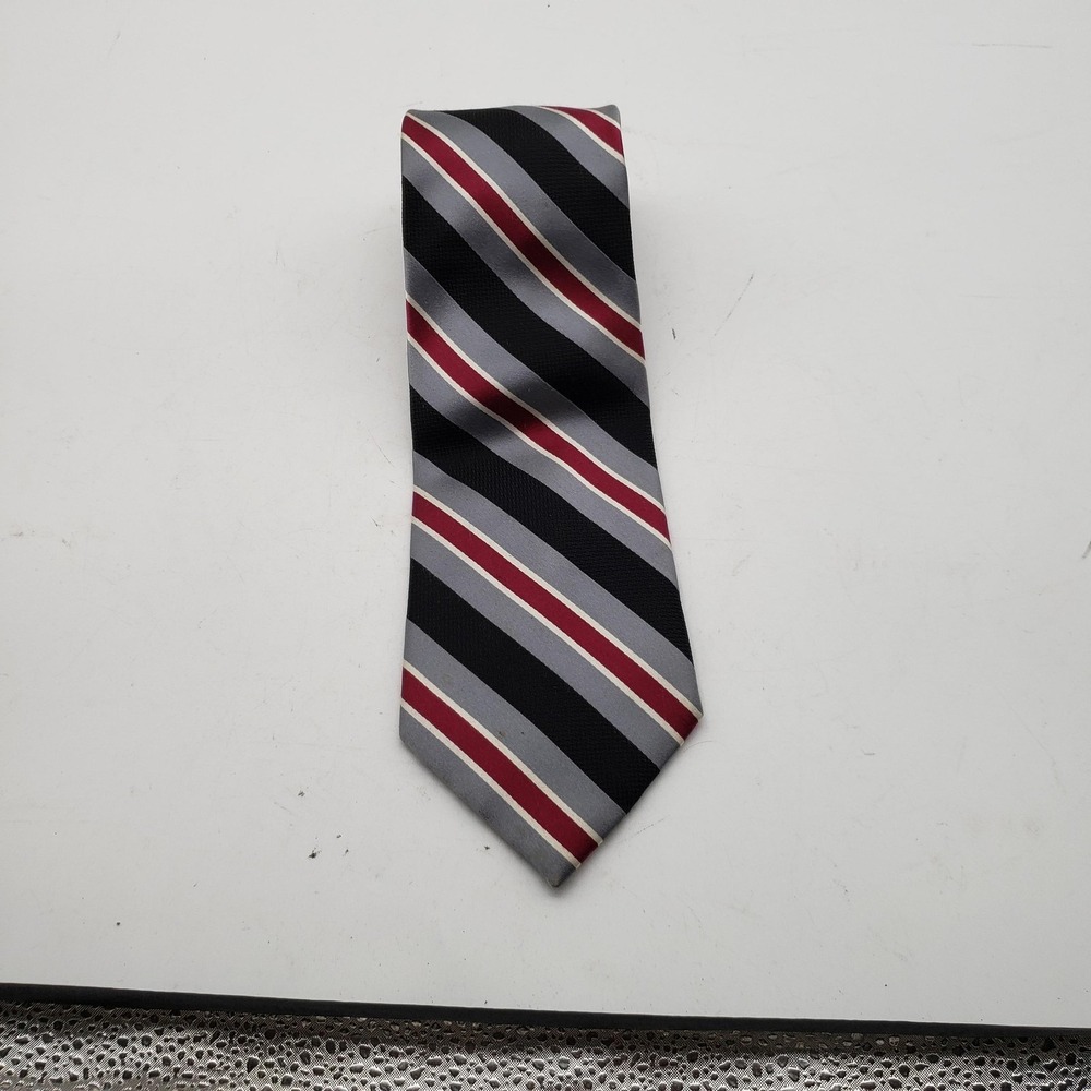 Tango By Max Raab Tie Mens One Size Black Gray Red Striped Silk Classic Pointed